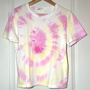 Maje 1 Tie-Dye T-Shirt Pink Yellow 100% Cotton Paris Bohemian Casual Streetwear